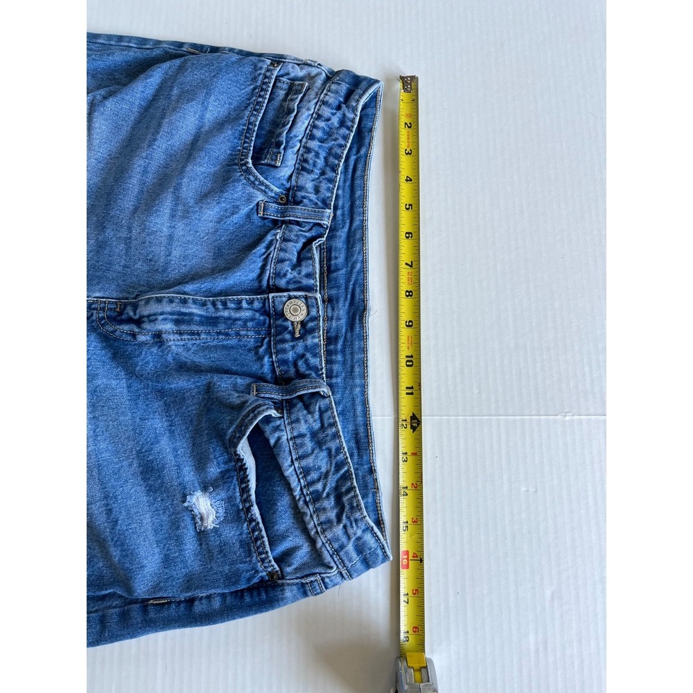 Sz 15/32 High Rise Dark Denim Stretch Distressed Shorts Dream Fit Pockets - Picture 7 of 9